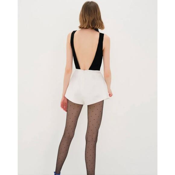 For Love and Lemons Drew Velvet Romper Black White Size Medium NWT Satin Shorts - Picture 9 of 16